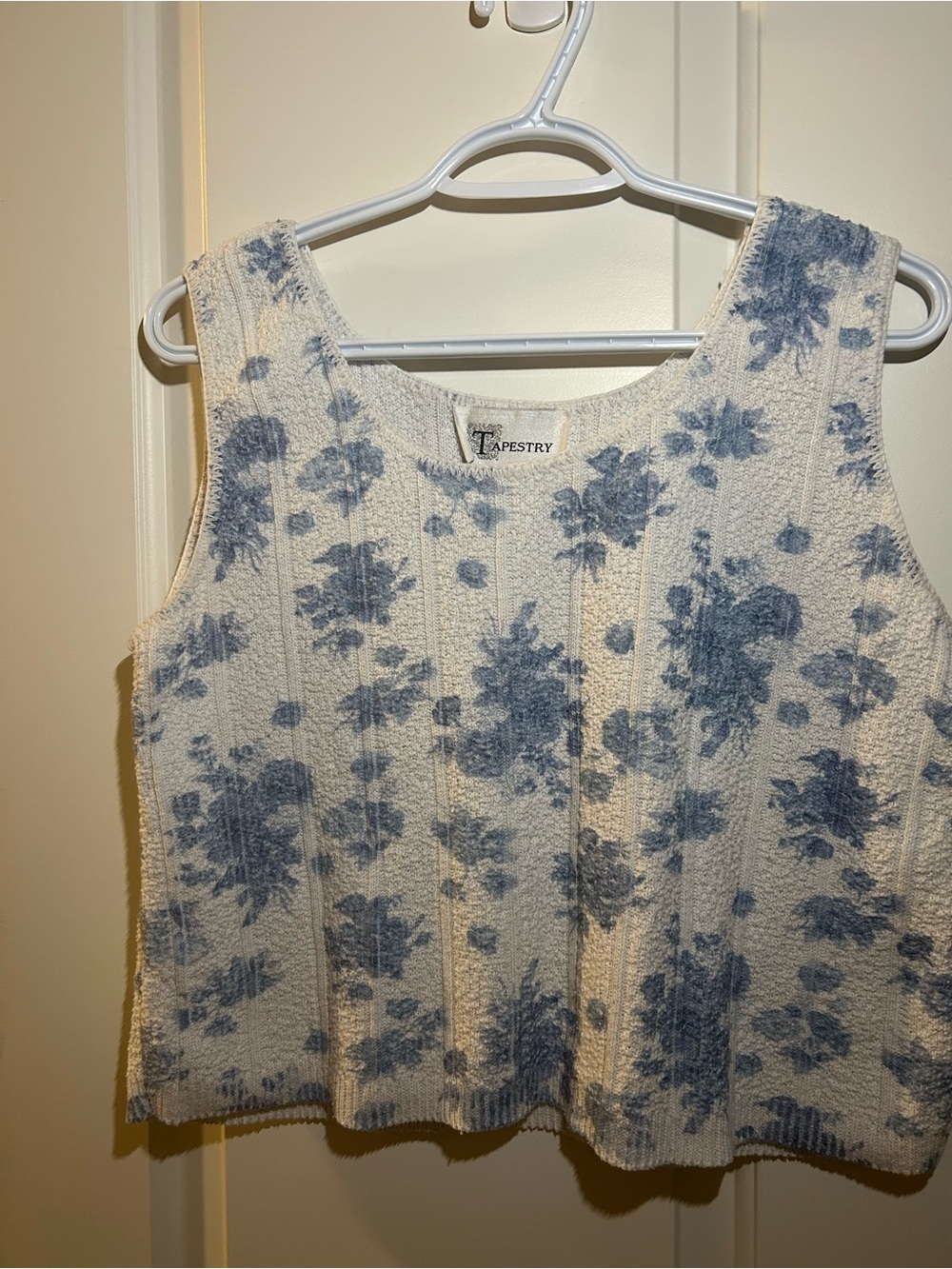 Women’s Vintage Tapestry Blue Floral Textured Tank